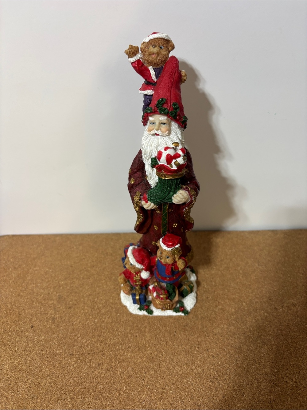 Holiday Santa with Bears Figurine Christmas 9”